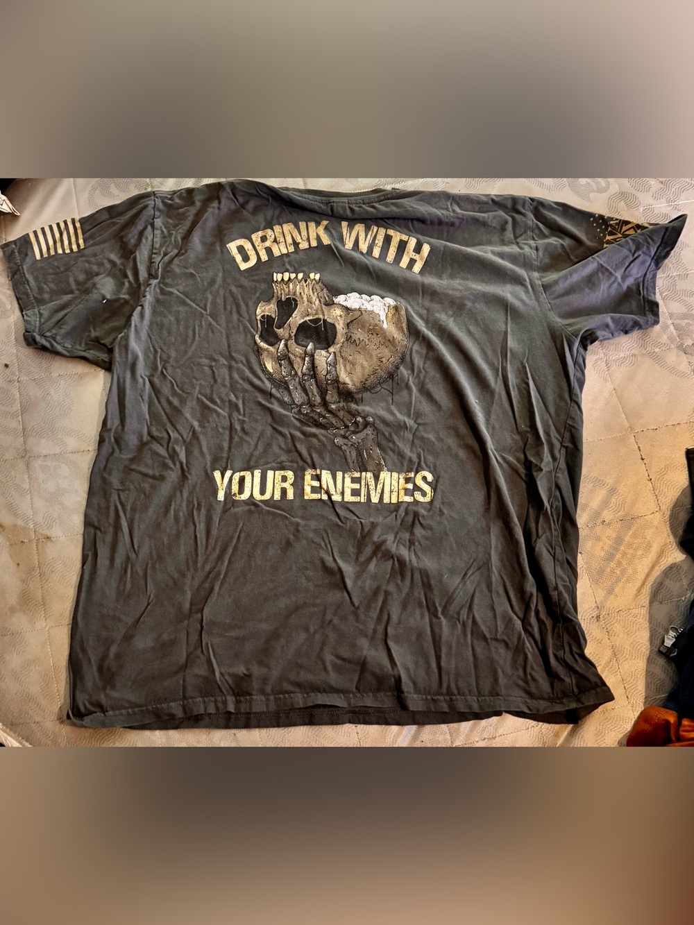 American Apparel Graphic Men's T‑Shirt w/ 'Drink With Your Enemies' Skull Print